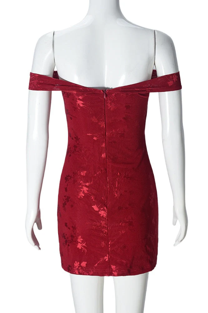 Red Velvet Off the Shoulder Tight Dress