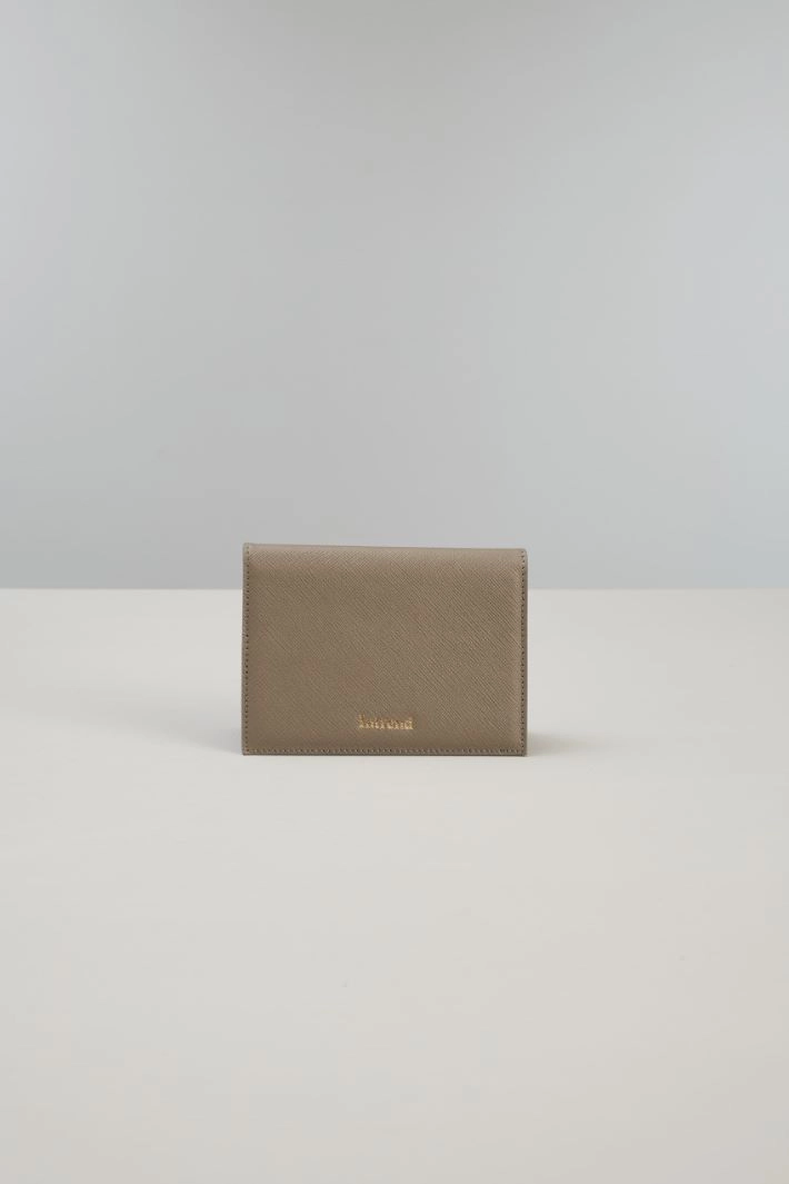 Saffiano effect card holder - DOVE GREY GOLD