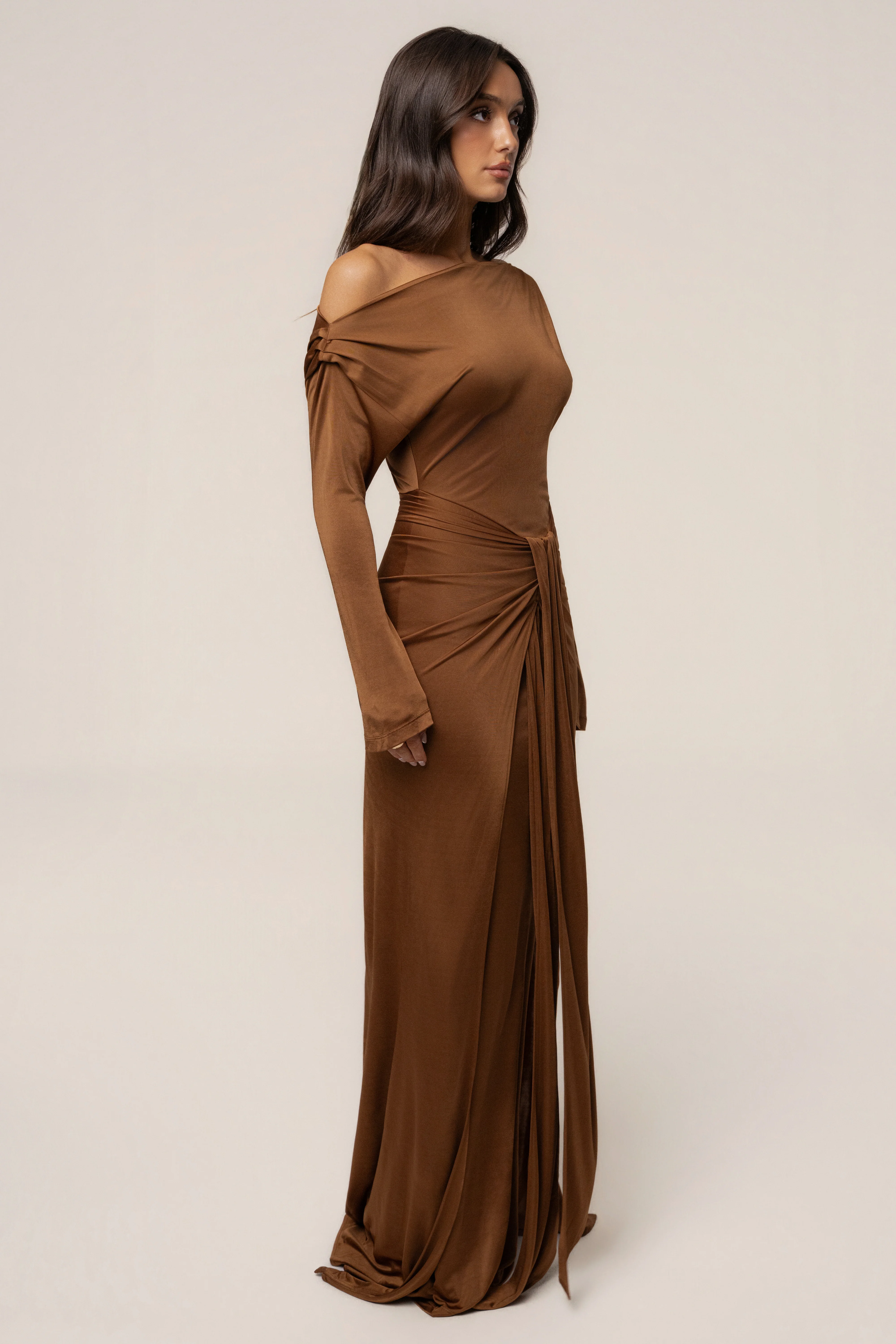 Tan Draped Perfection Maxi Dress