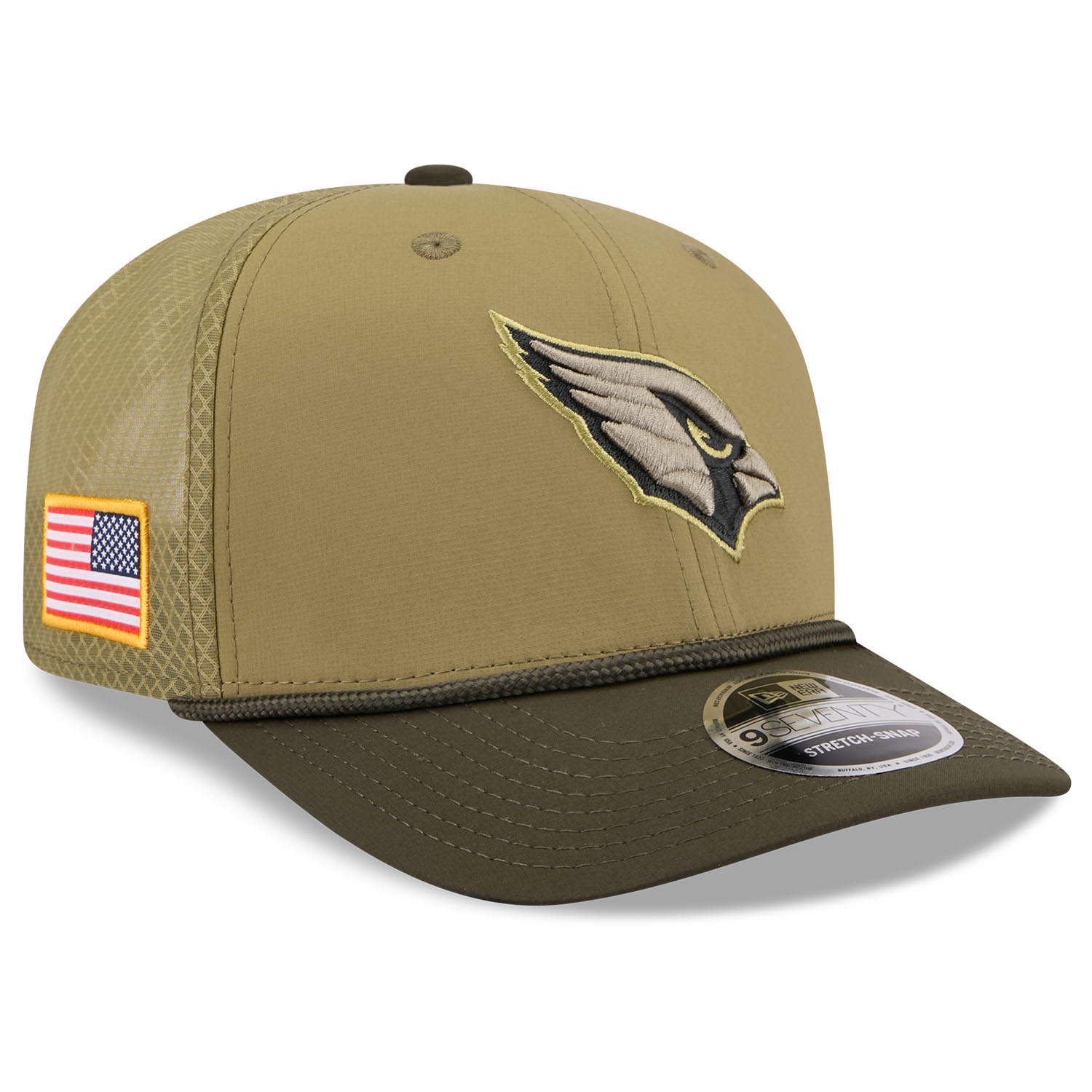 Arizona Cardinals 2025 NFL Salute to Service 9SEVENTY Trucker Snapback Cap Olive