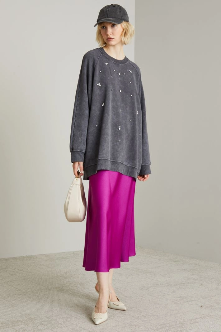 Rhinestone-embellished sweatshirt - ANTHRACITE