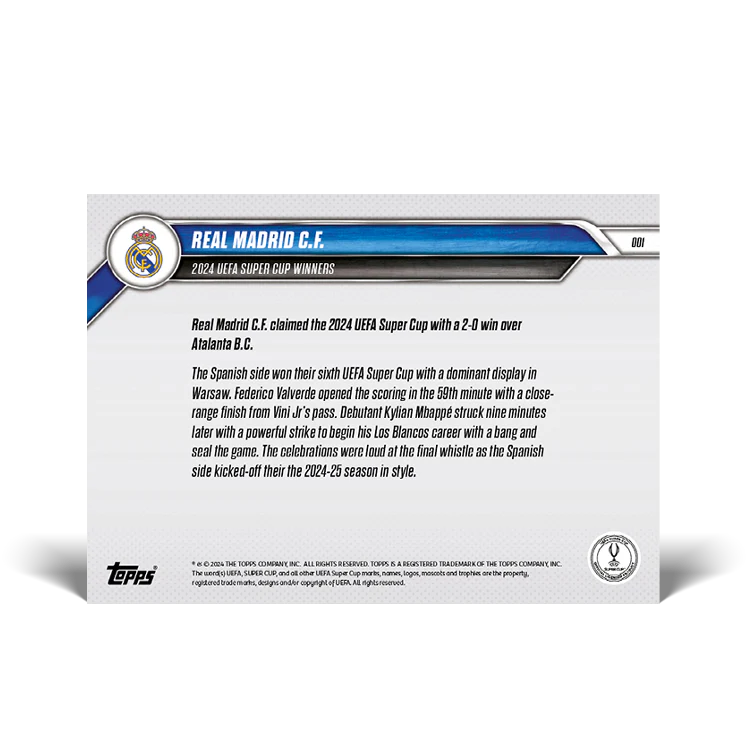 Real Madrid C.F. - 2024 UEFA Super Cup Winners - 24/25 UCC TOPPS NOW® Card 1