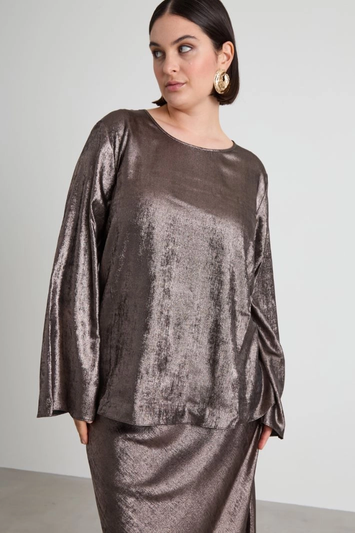 Laminated fabric blouse - BROWN