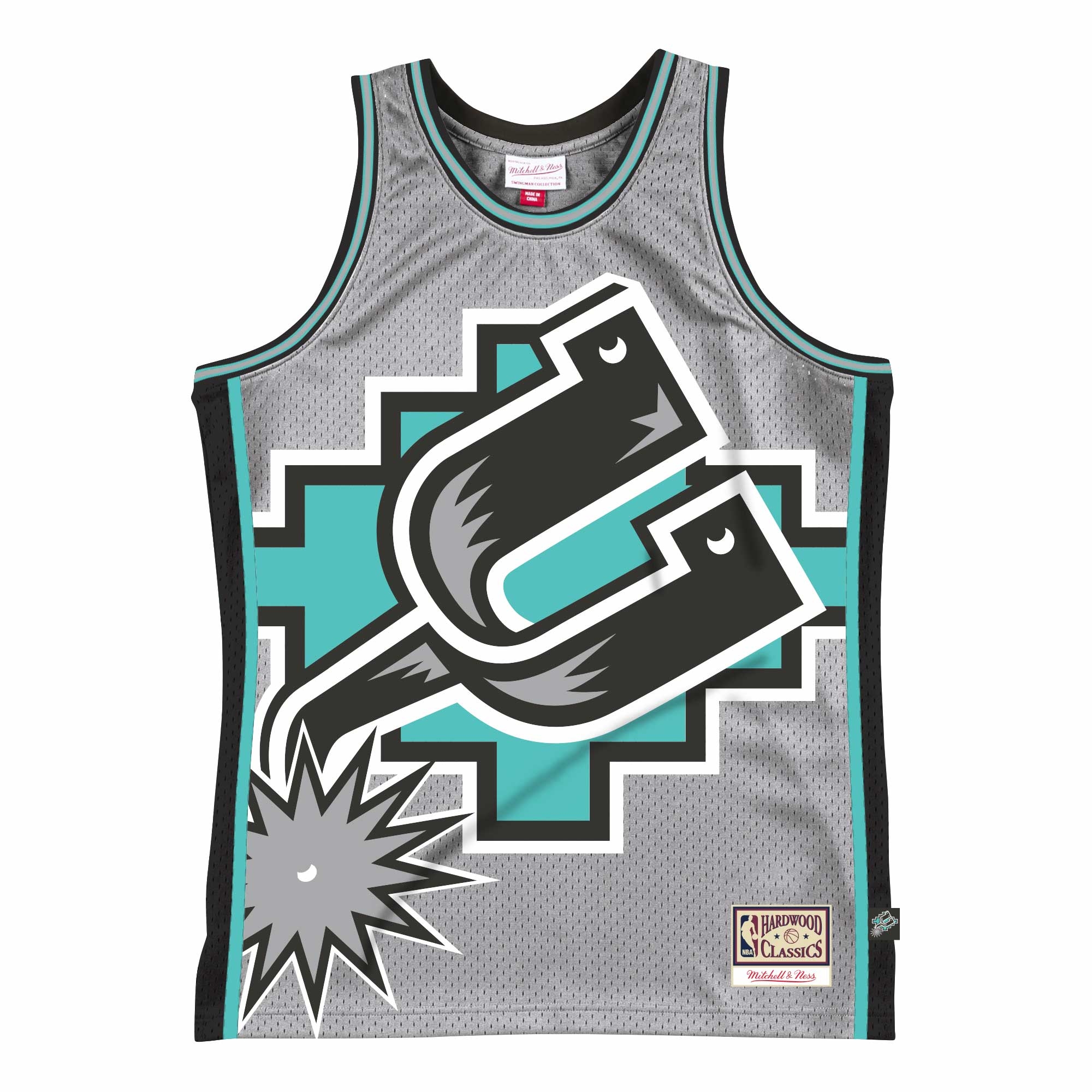 San Antonio Spurs Big Face 2.0 Mitchell & Ness NBA Jersey Grey