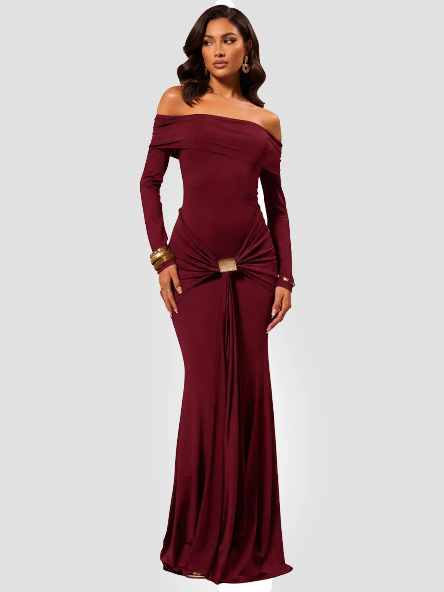 Red Sleek Maxi Dress Evening Poise