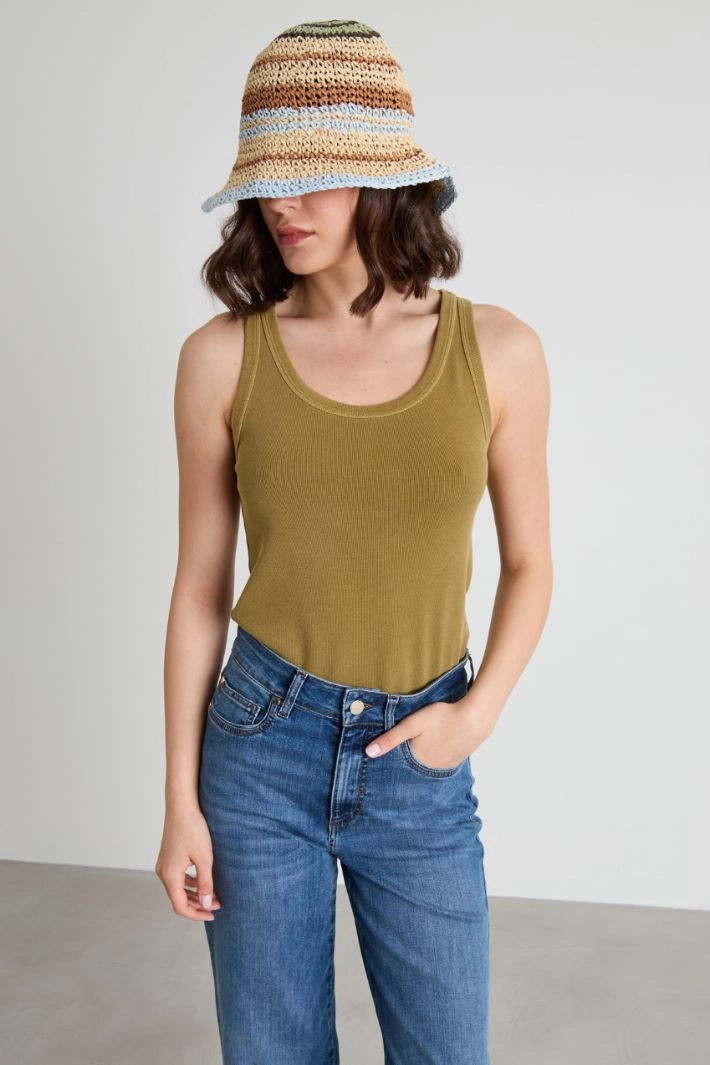 Crochet hat - LIGHT BLUE BEIGE BROWN