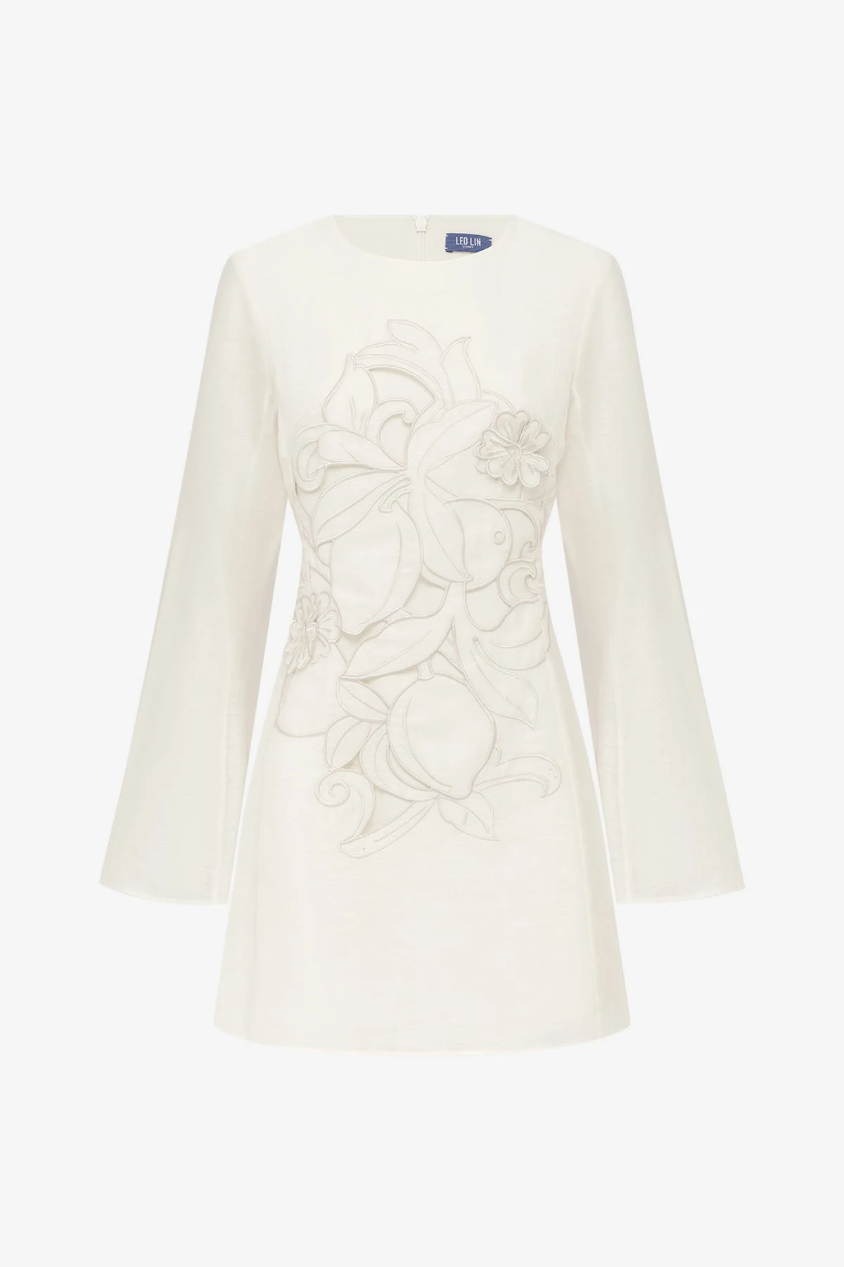 Suzanne Appliqué Bell Sleeve Mini Dress - Snow