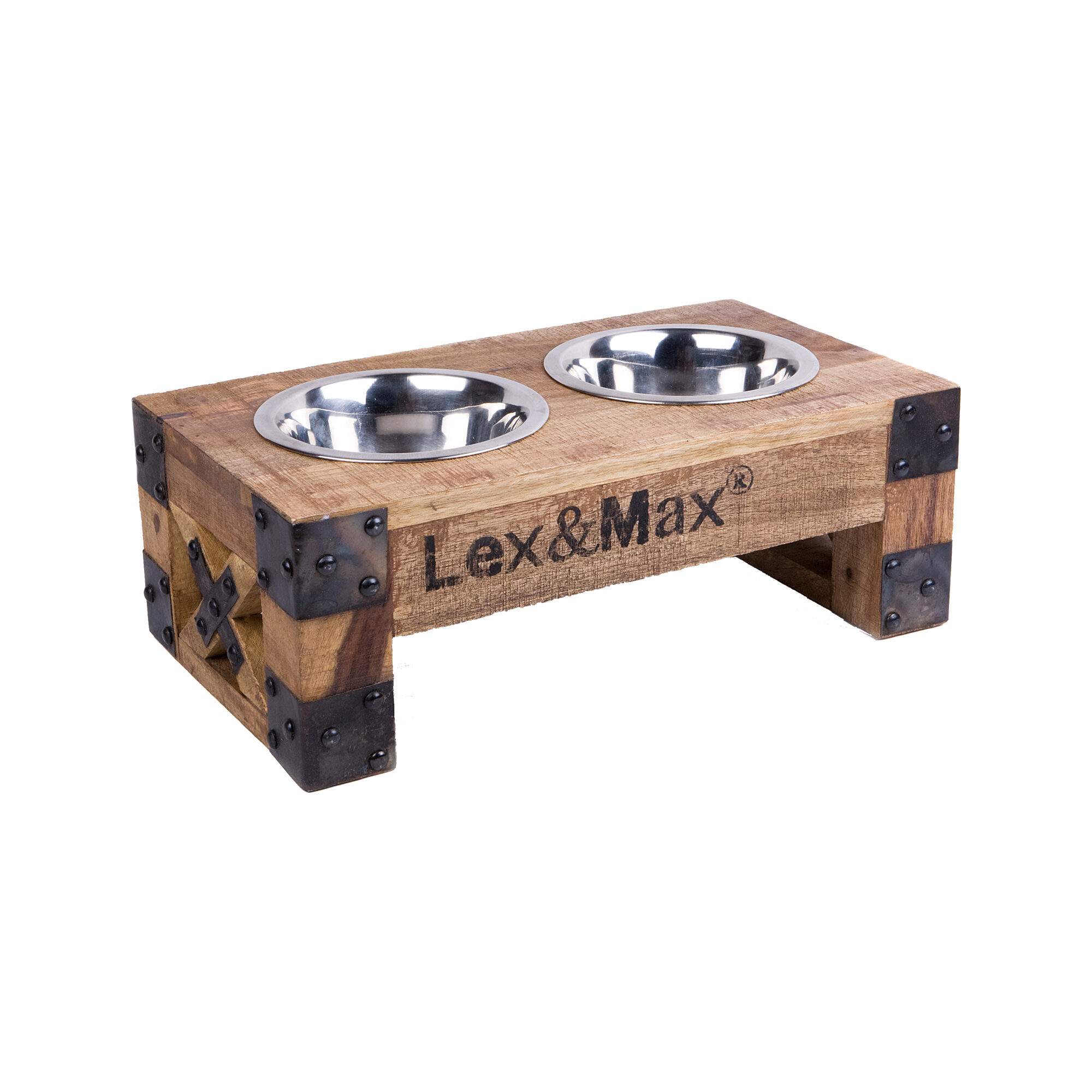 Lex & Max Feeder - Feeding bowls - stainless steel bowls 24 cm - Wood