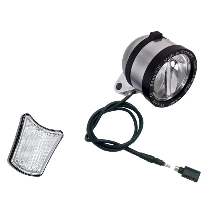 SON Edelux II LED Front Light with Coax Plug and SON-Coax-Adapter - silver anodized