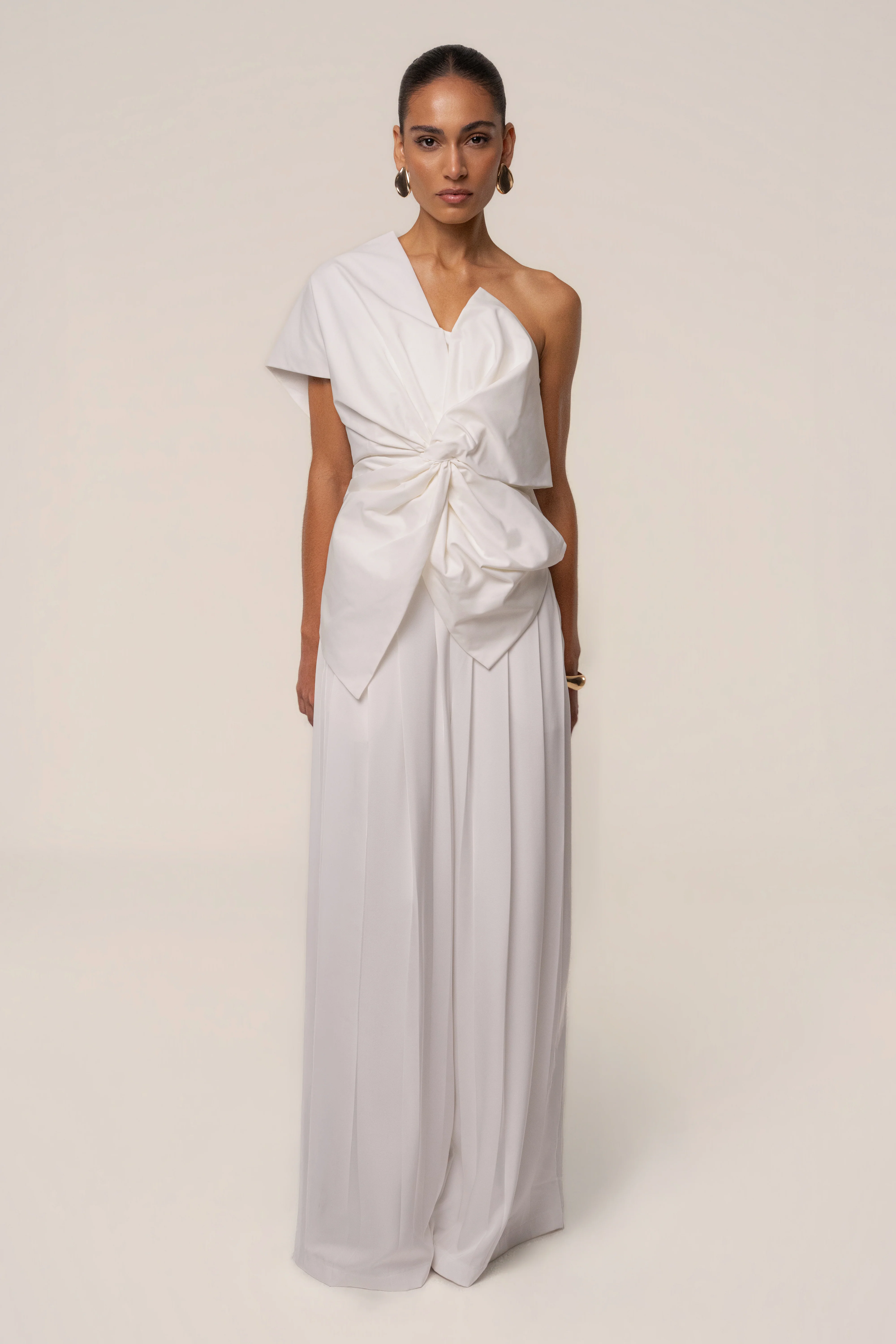 Ivory Clara Wide Leg Pleated Trousers