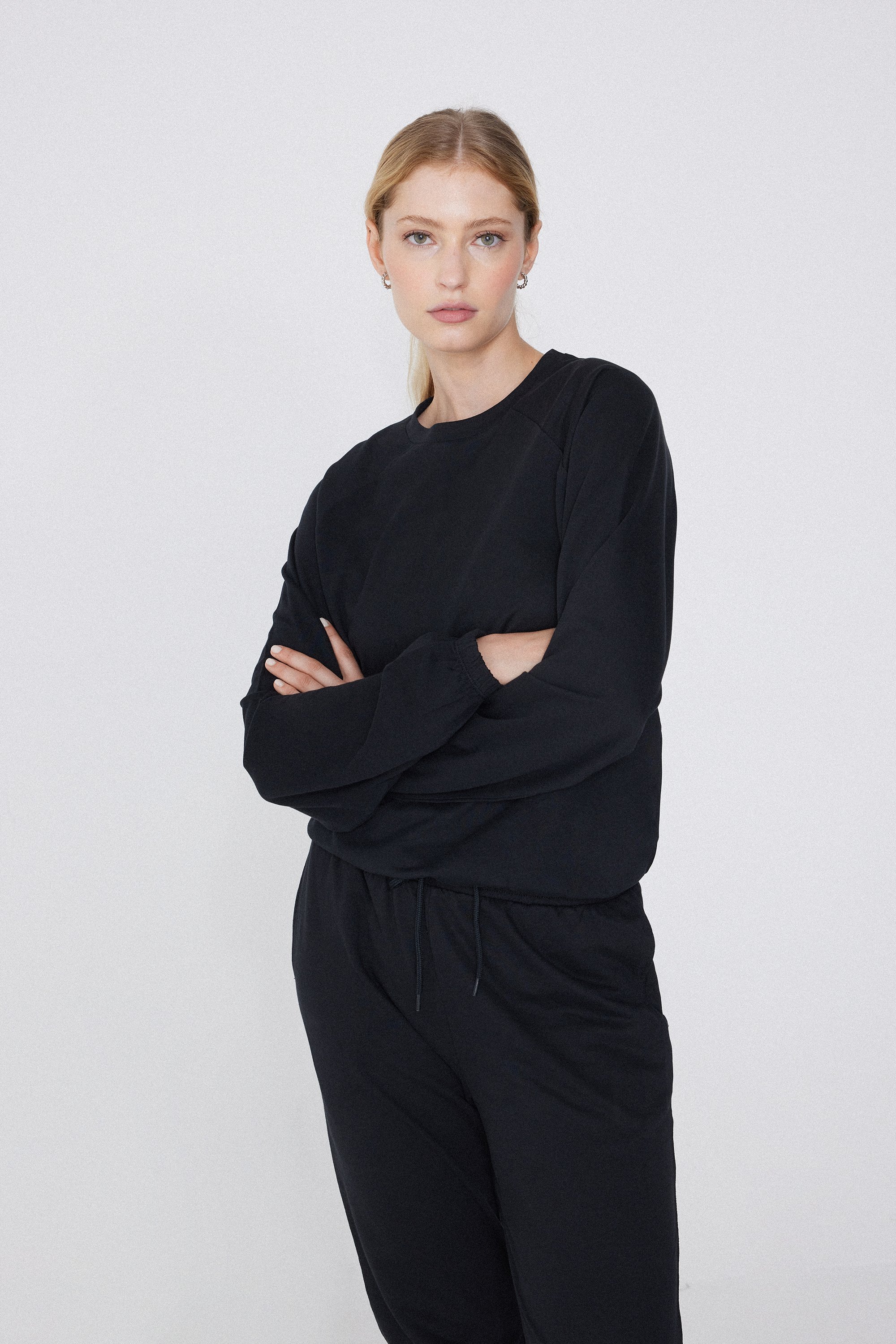 Long-Sleeved Rounded Neck Top with Cuffs