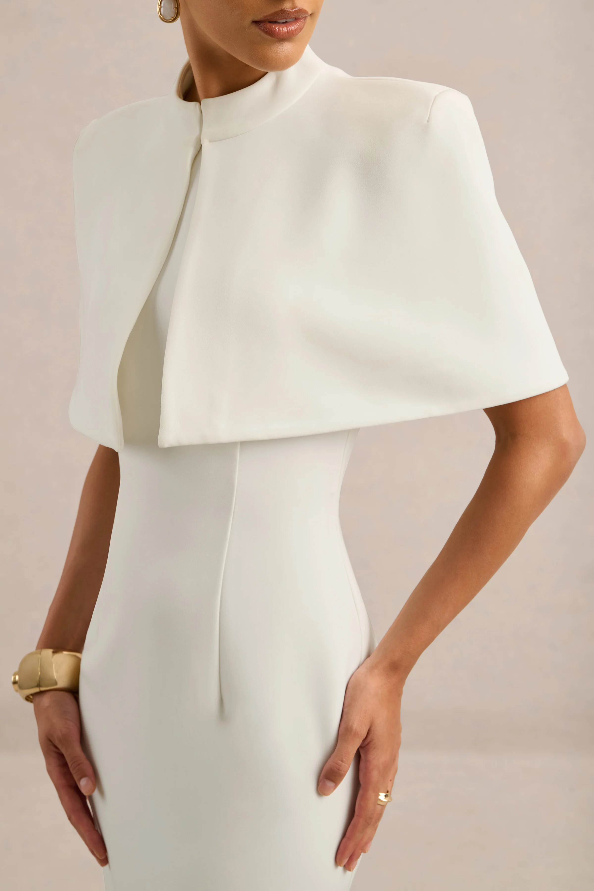 Deva | White High Neck Short Sleeve Cape