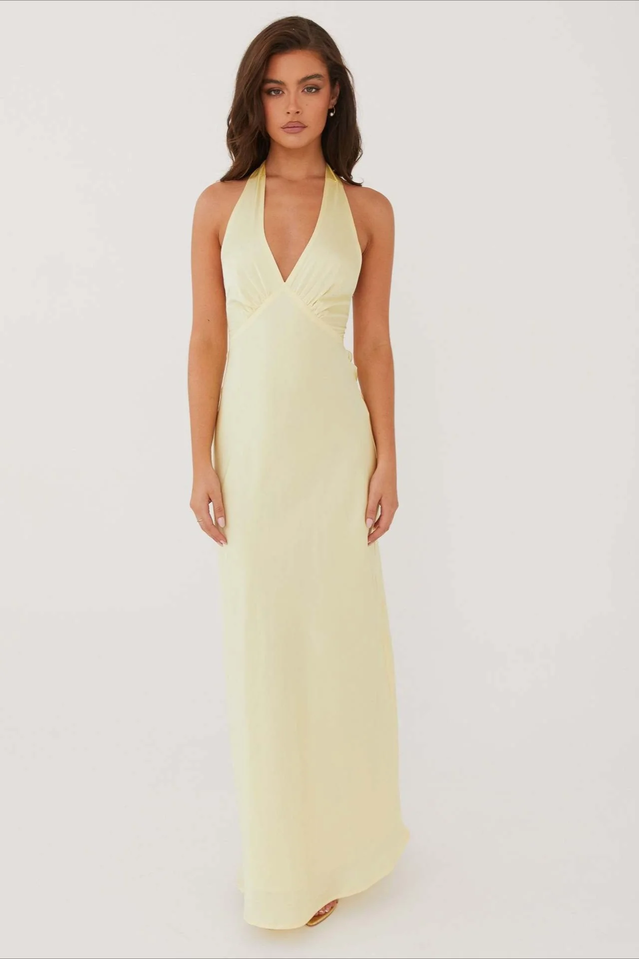 Elegant Solid V Neck Slim Fit Maxi Dress