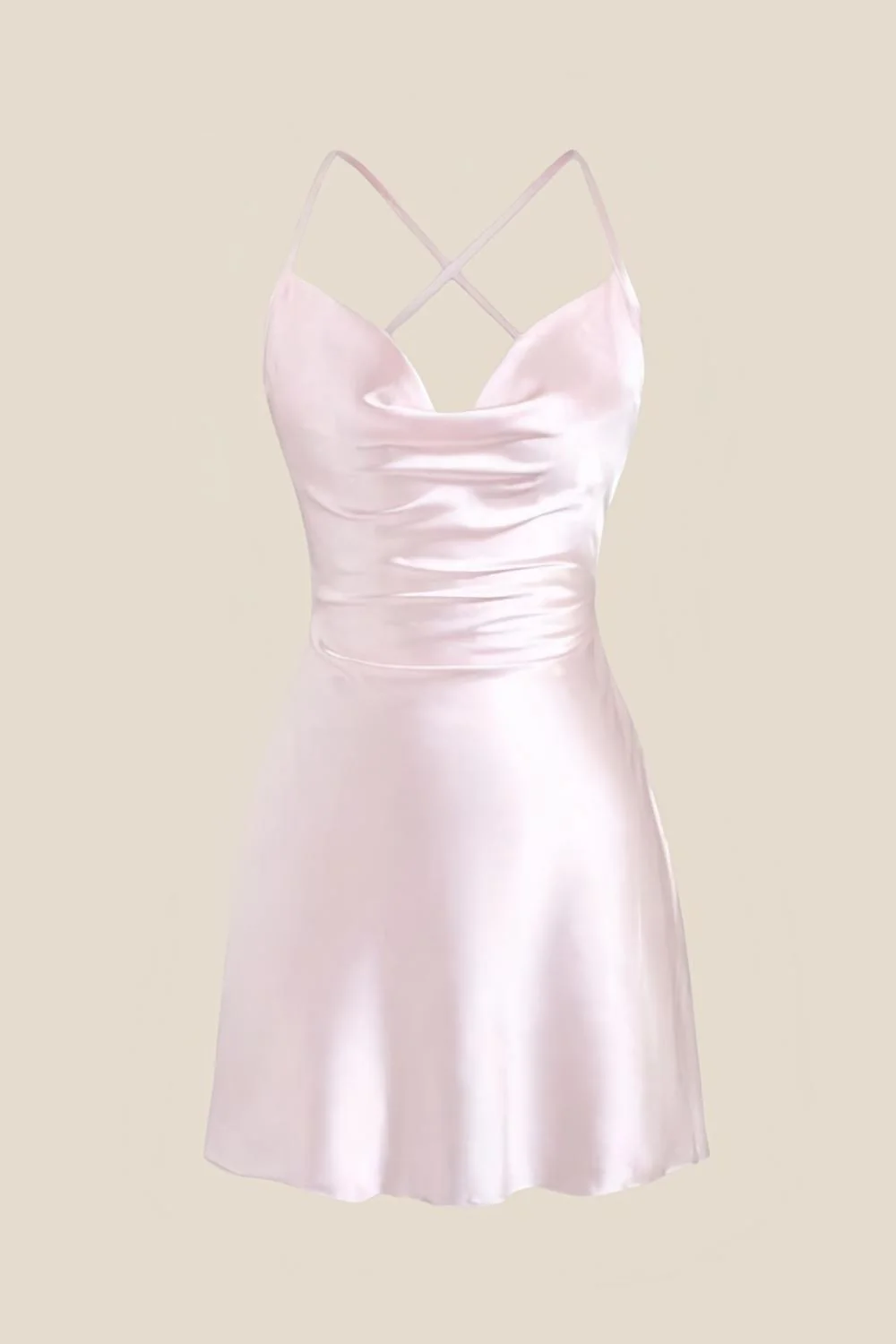 Straps Light Blue Satin Cowl Neck Mini Dress