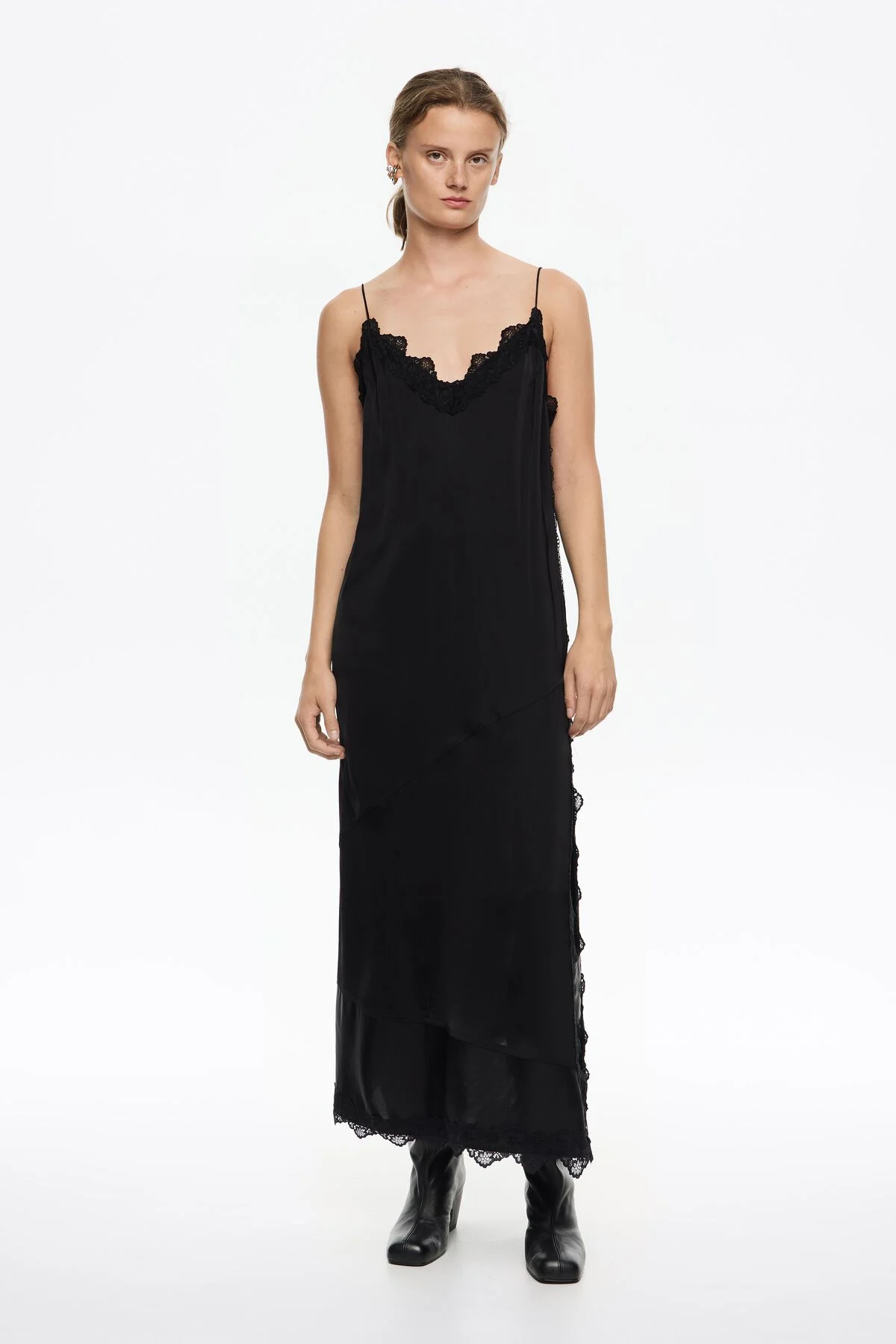 Black satin dress with lace