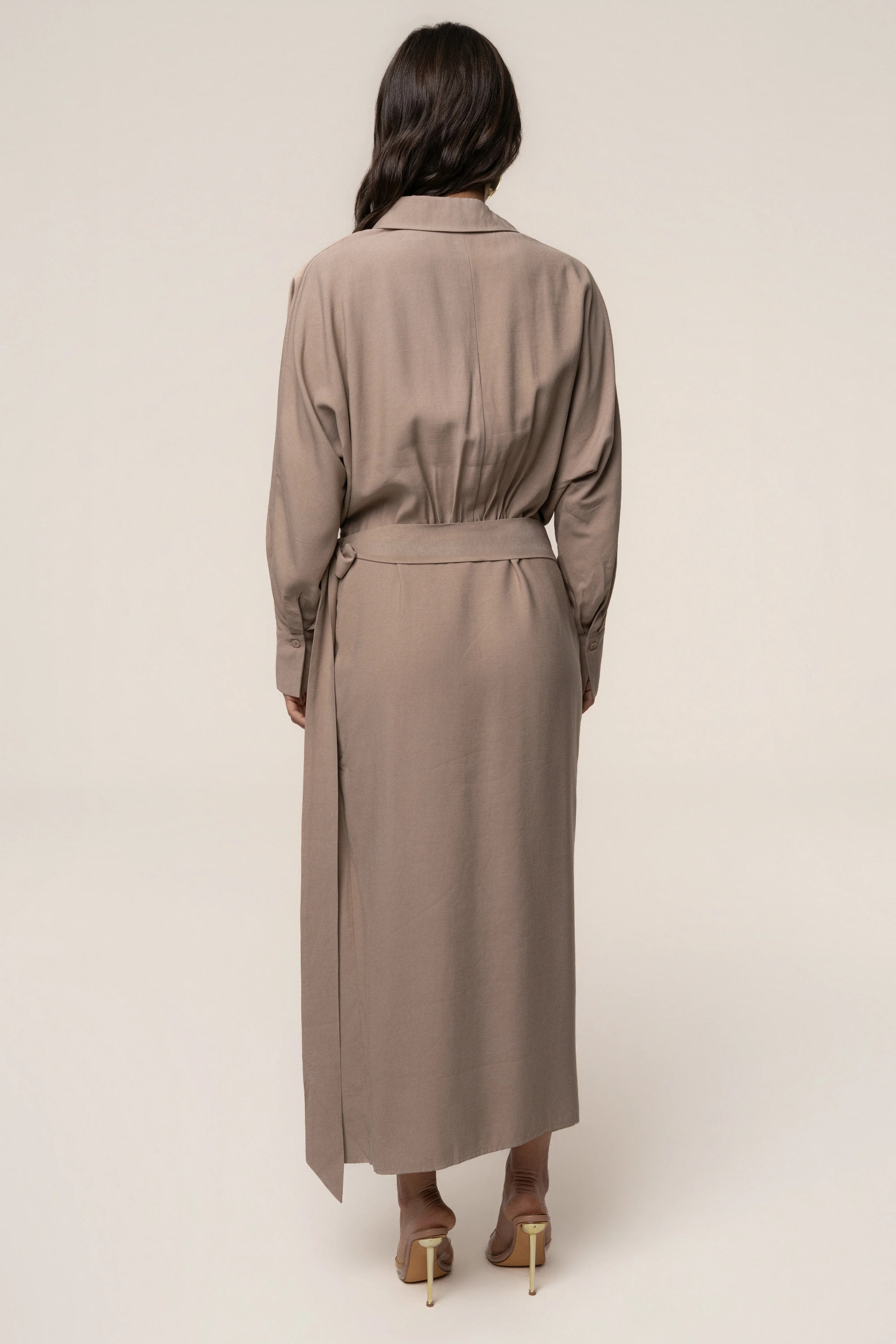 Beige Skyline Wrap Midi Dress