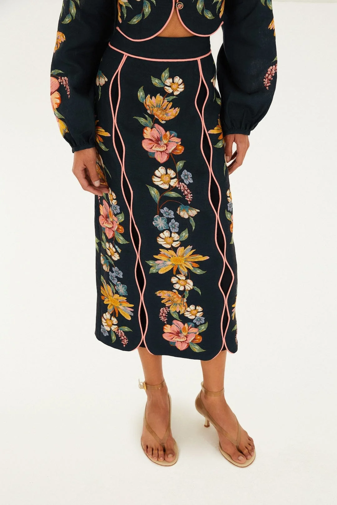 Dark Blue Maira Floral Midi Skirt
