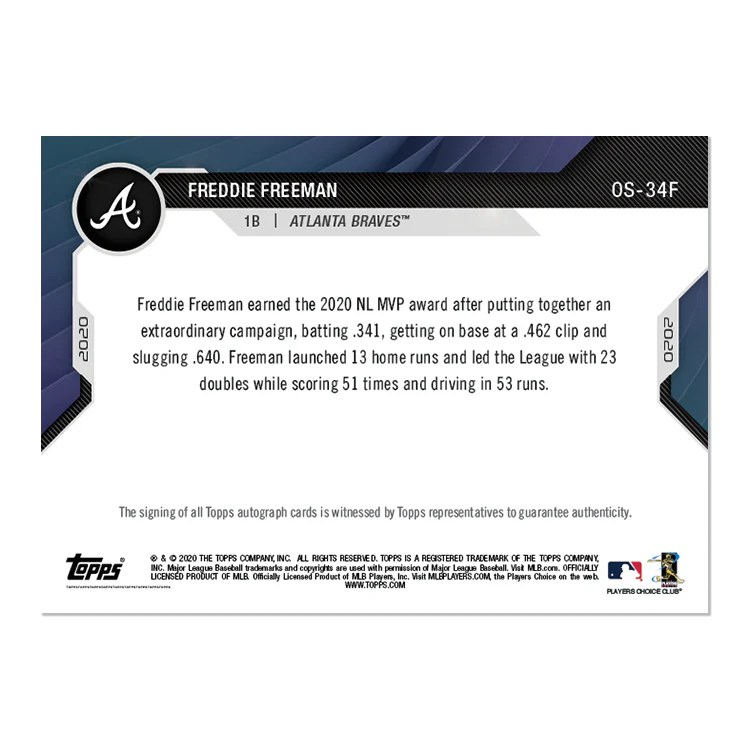 On-Card Auto # to 1 - Freddie Freeman - MLB TOPPS NOW® Card OS-34F
