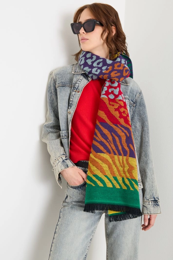 Animal-print stole - ORANGE VIOLET GREEN
