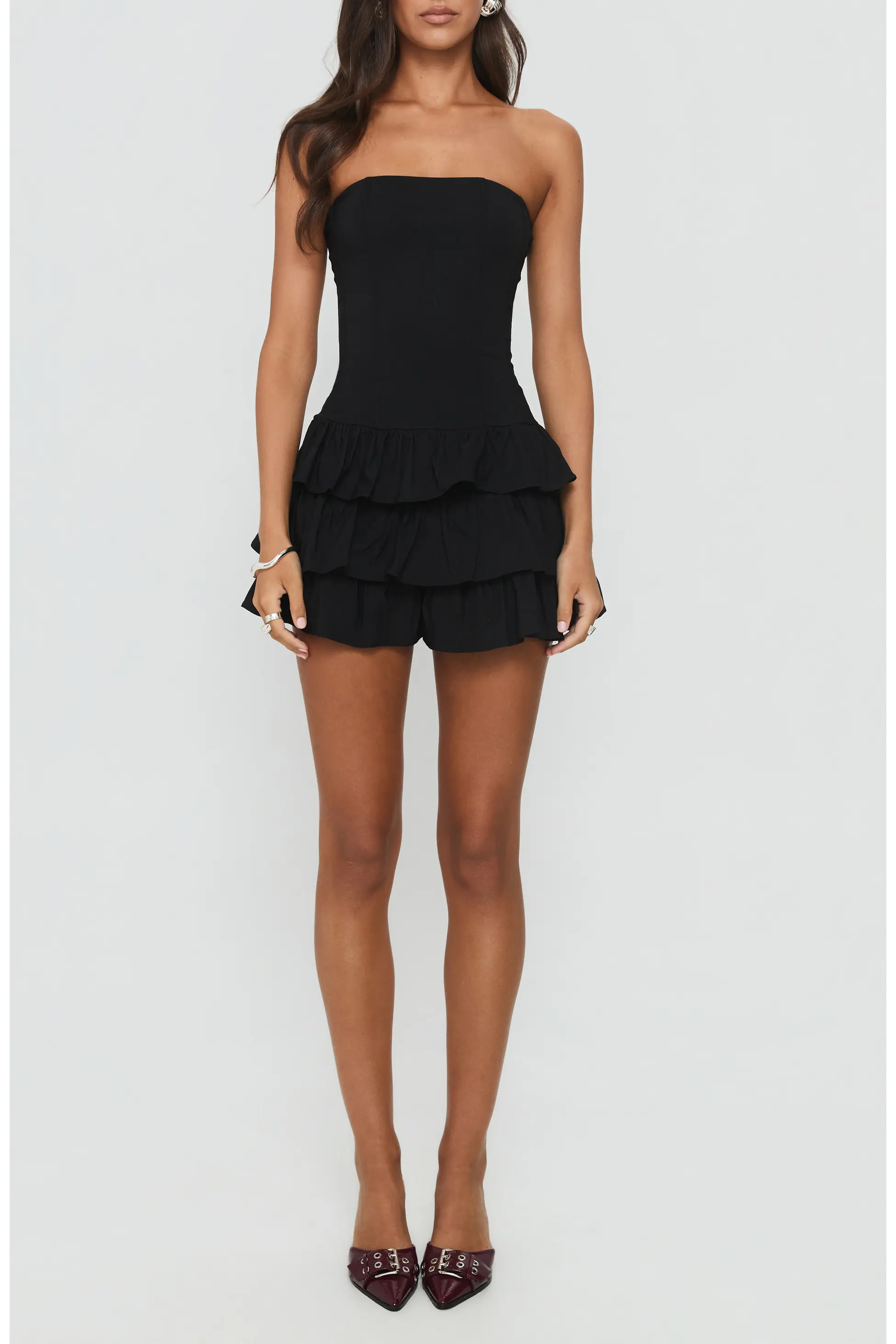 Valentia Tiered Ruffle Strapless Mini Dress