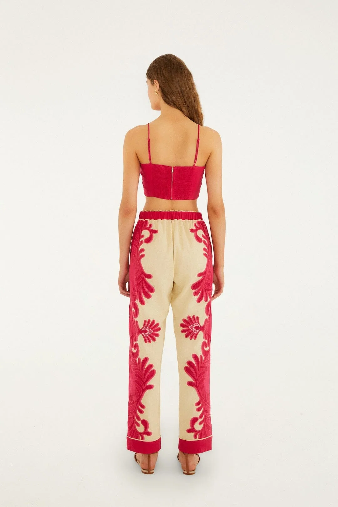Pink Spring Arabesc Cutwork Pants