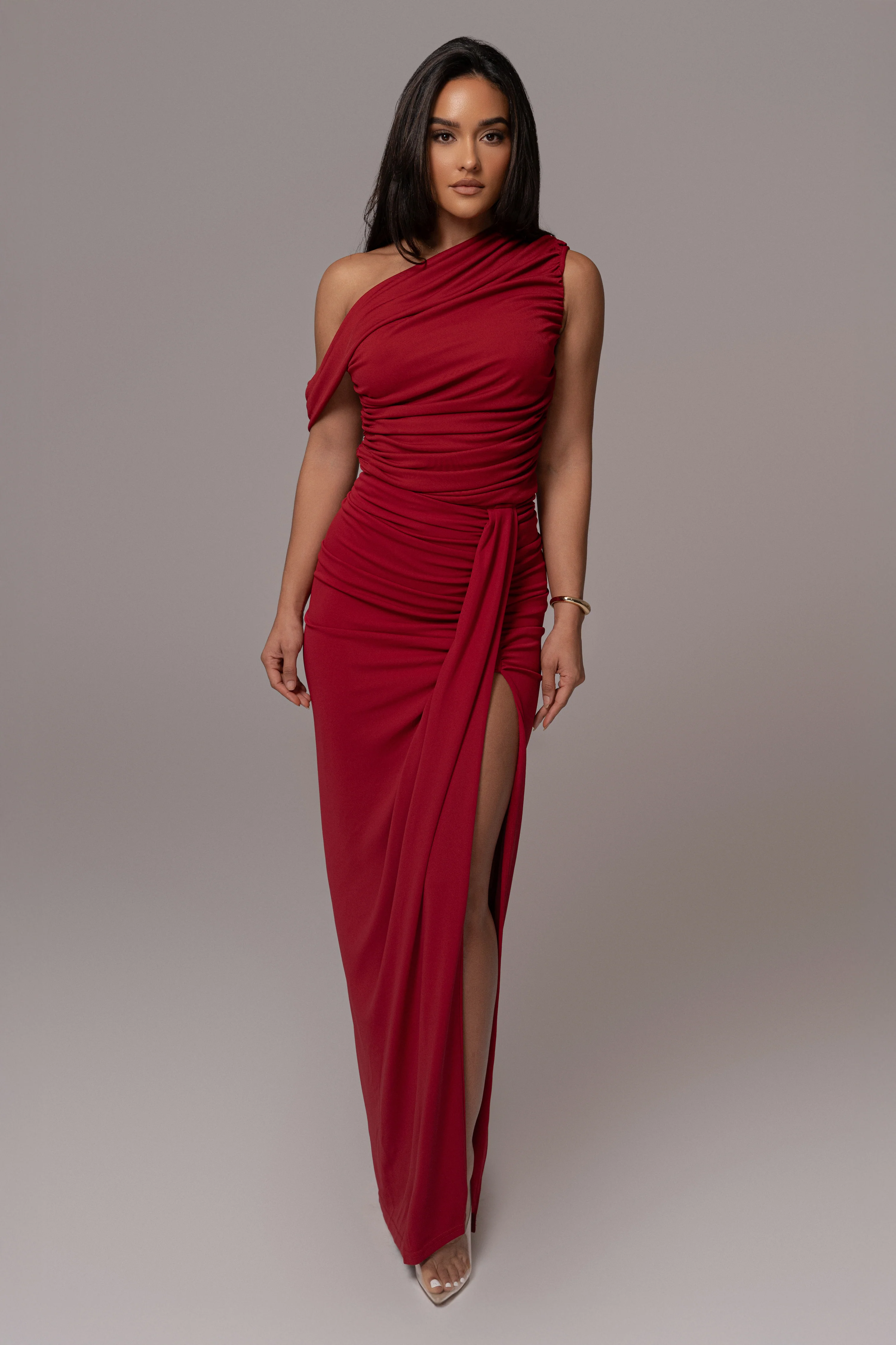 Red Asymmetric Draped Roselyn Top