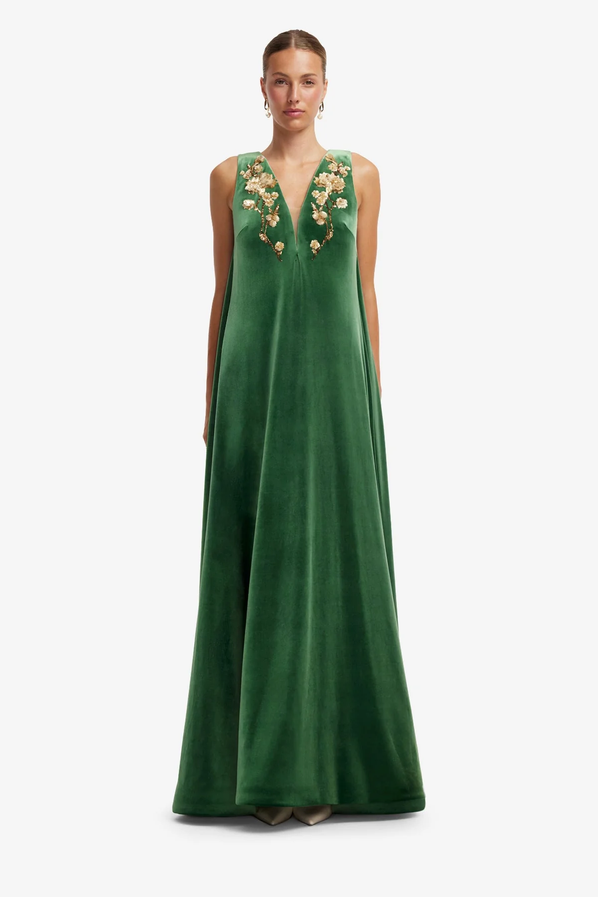 Agathy Velvet Embellished Gown - Forest