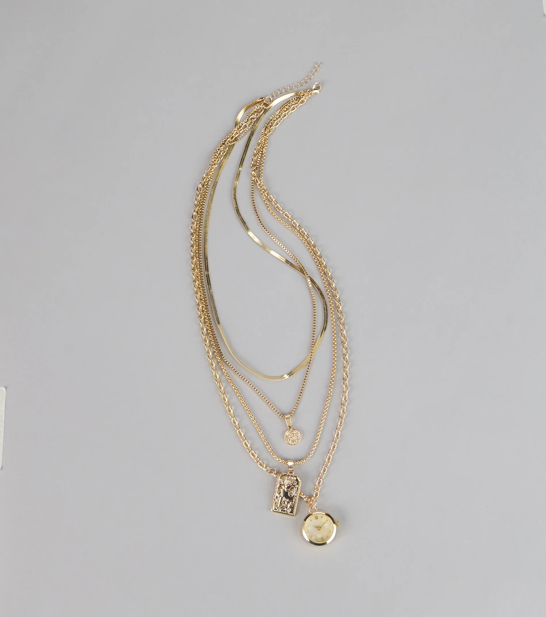 Time to Shine Layered Chain Watch Necklace