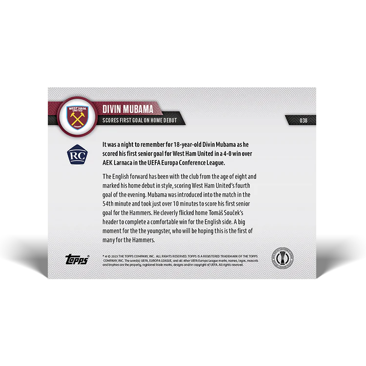 Topps UK - Scores first goal on home debut - EL TOPPS NOW® Card #38