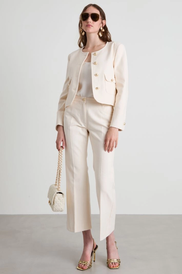 Straight basketweave  jacket - CREAM