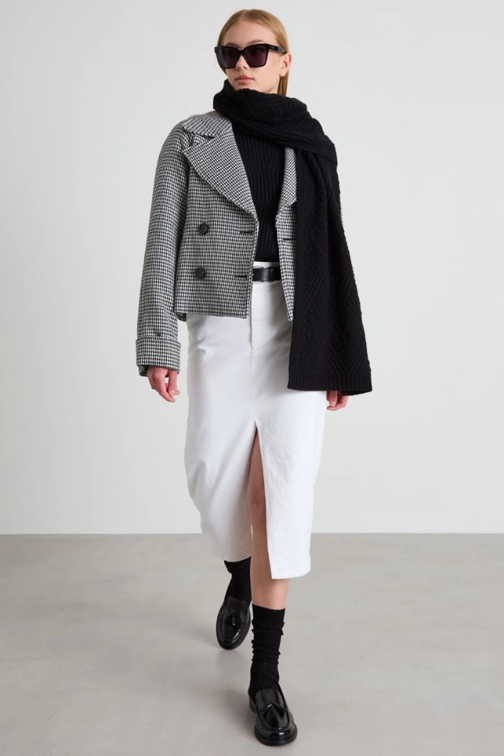 Viscose pea coat - BLACK WHITE