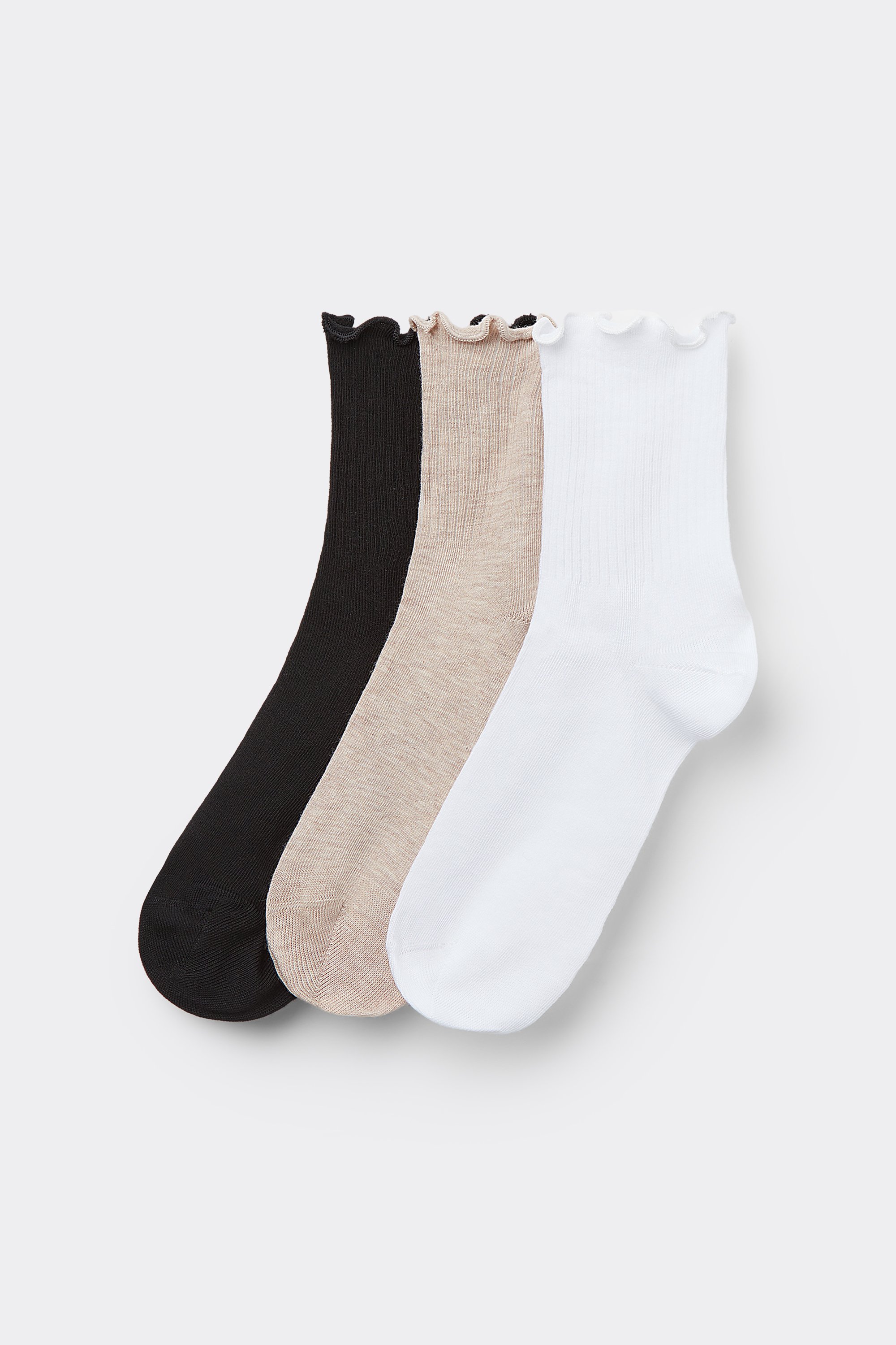 3 Pairs of Women's Short Cotton Socks with Rolled Hems