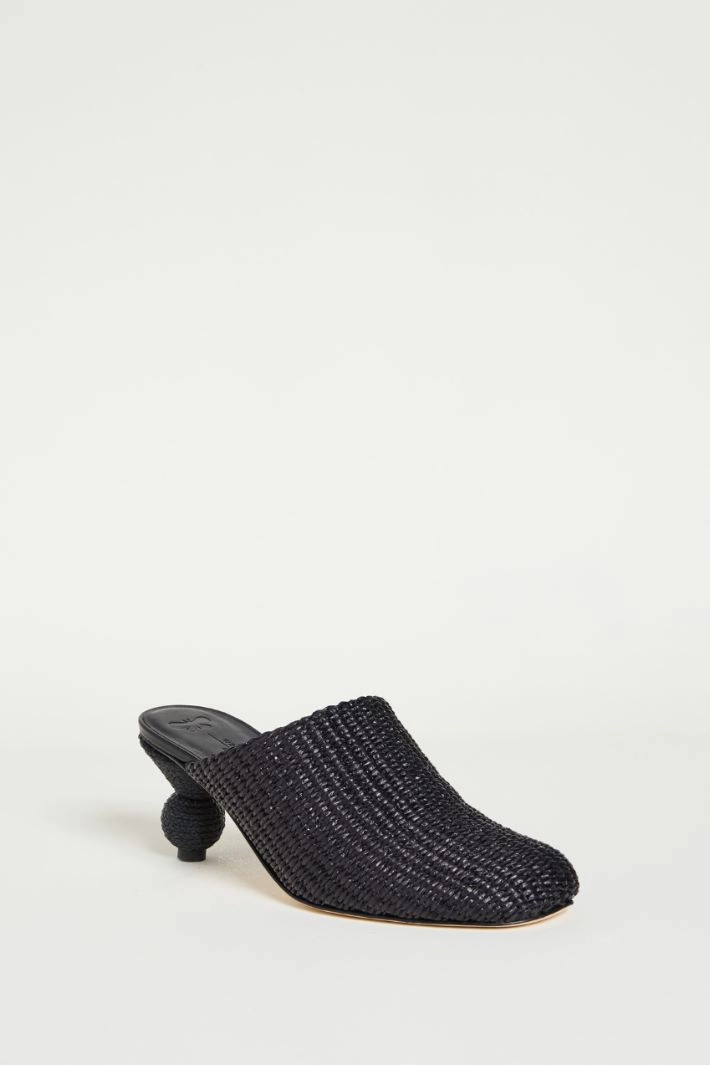 Raffia-effect spherical-heel mules - BLACK