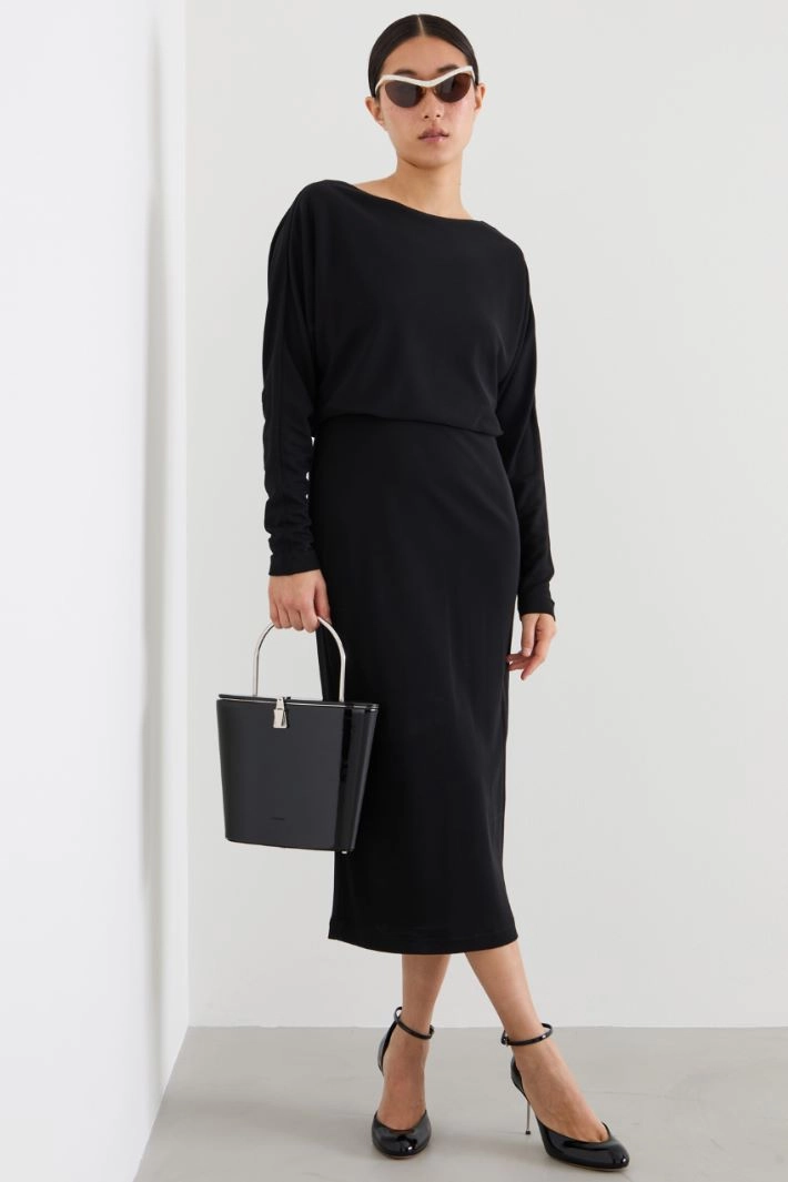Midi crepe fabric dress - BLACK