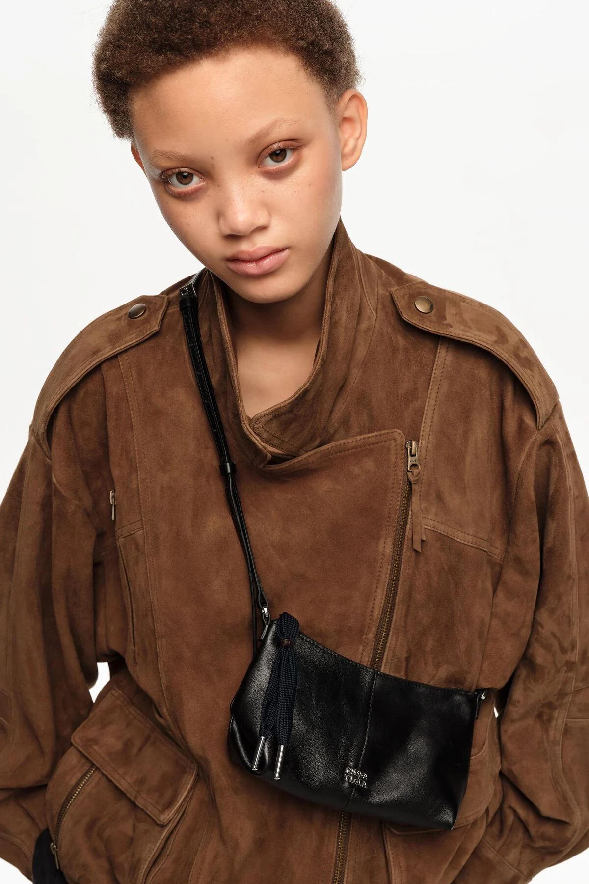 Black leather mini crossbody bag