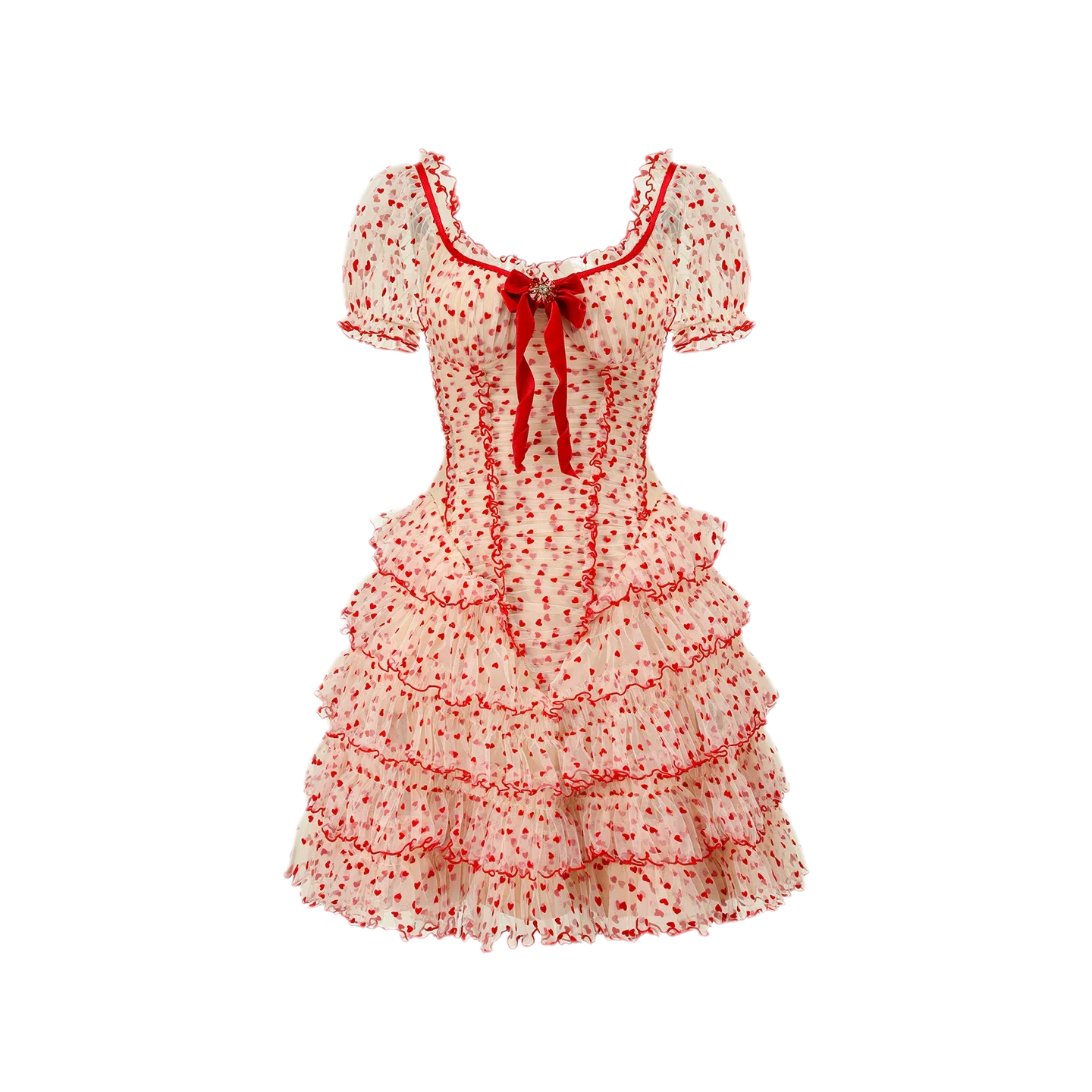 Flocked Bow Ruffle Dress