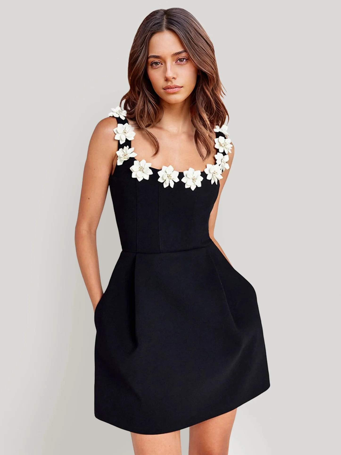 Floral Accented A-Line Dress