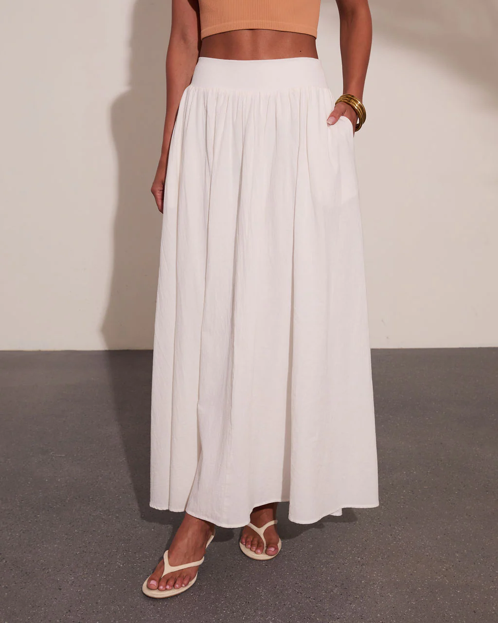 Daytime Studio Pleated Linen Cotton Midi Skirt