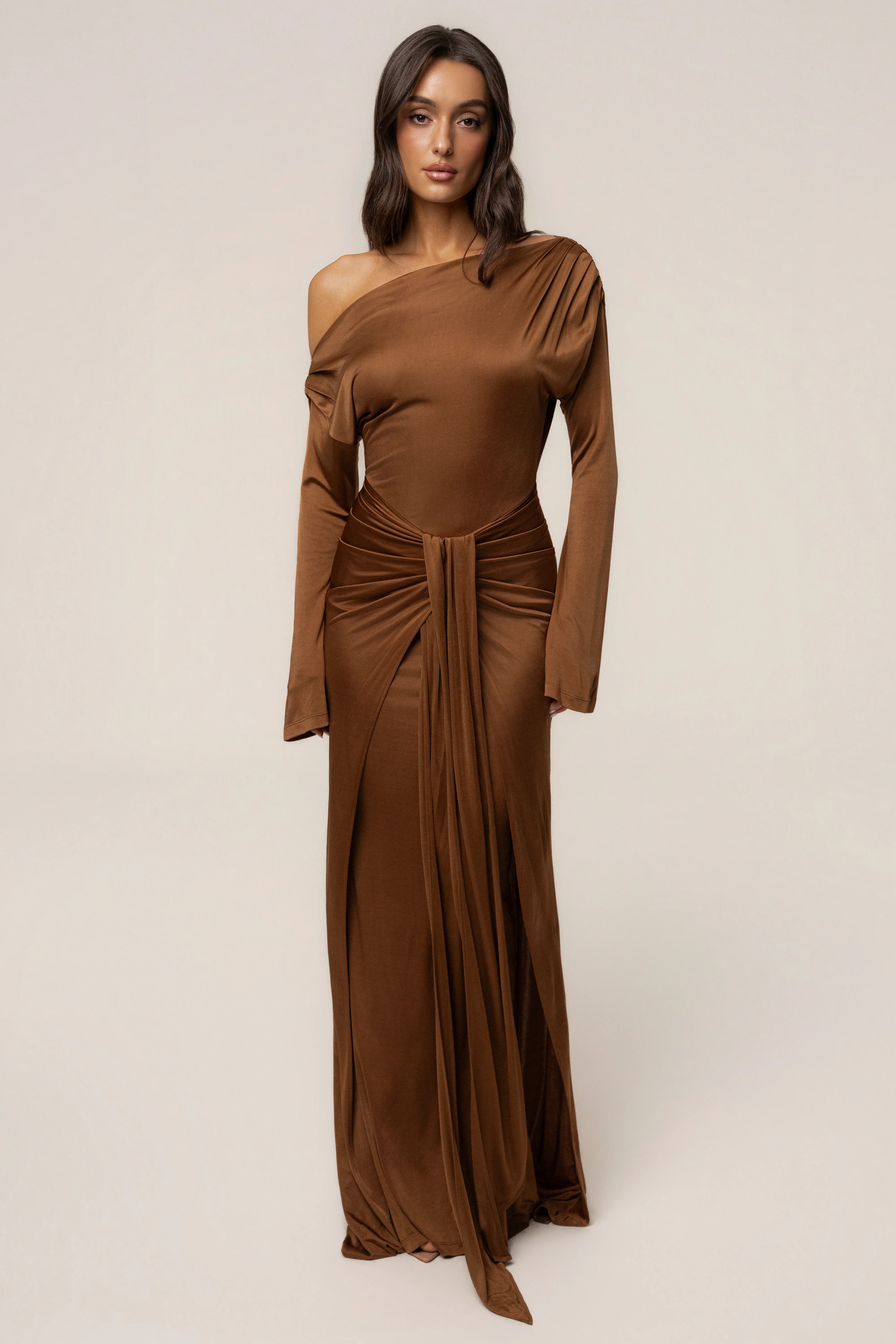 Tan Draped Perfection Maxi Dress