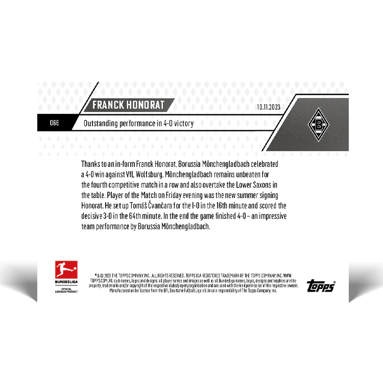 Topps UK - Franck Honorat - Outstanding performance in 4-0 victory - Bundesliga TOPPS NOW® Card #66