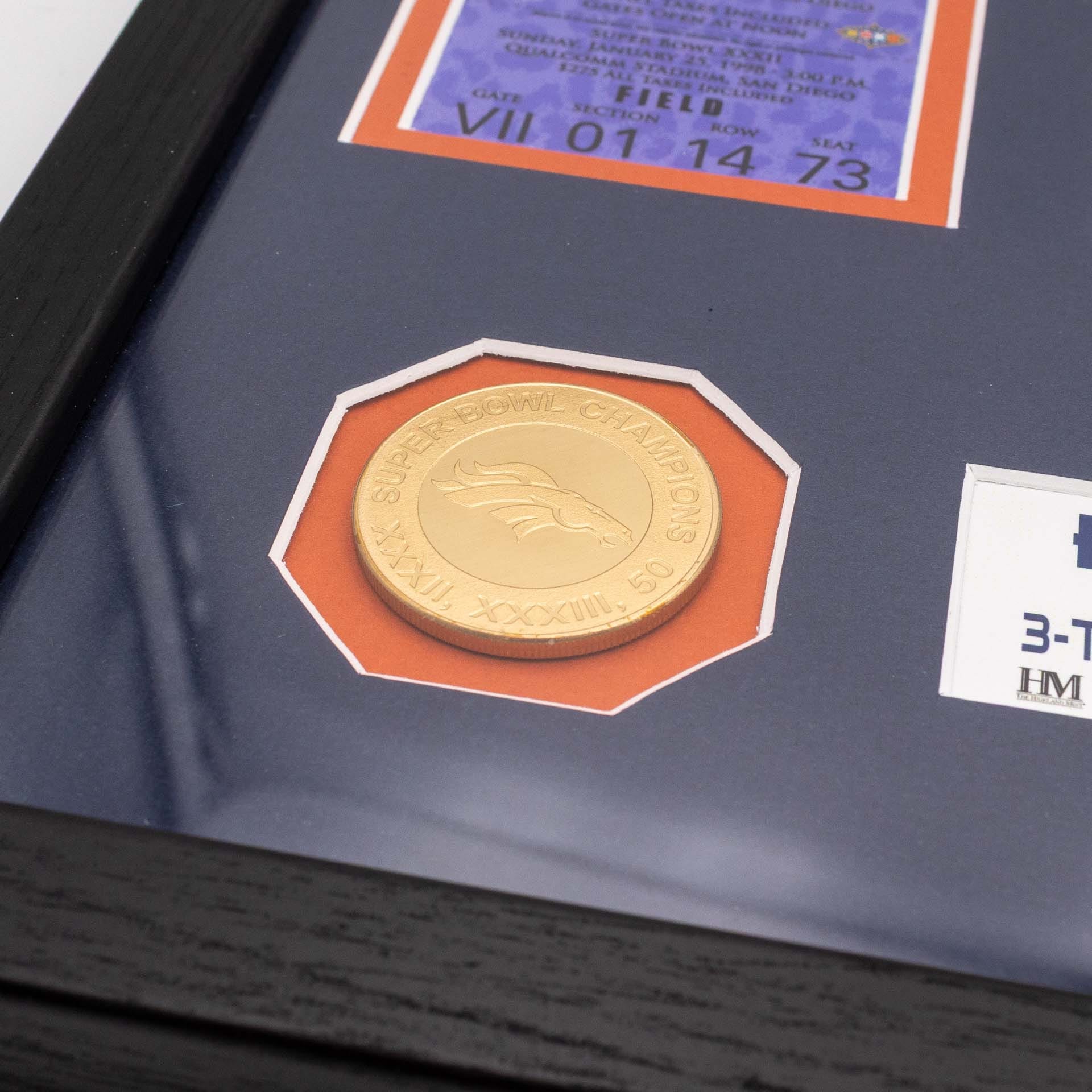 Denver Broncos 3-Time Super Bowl Champions Tickets Bronze Coins Framed NFL Photo