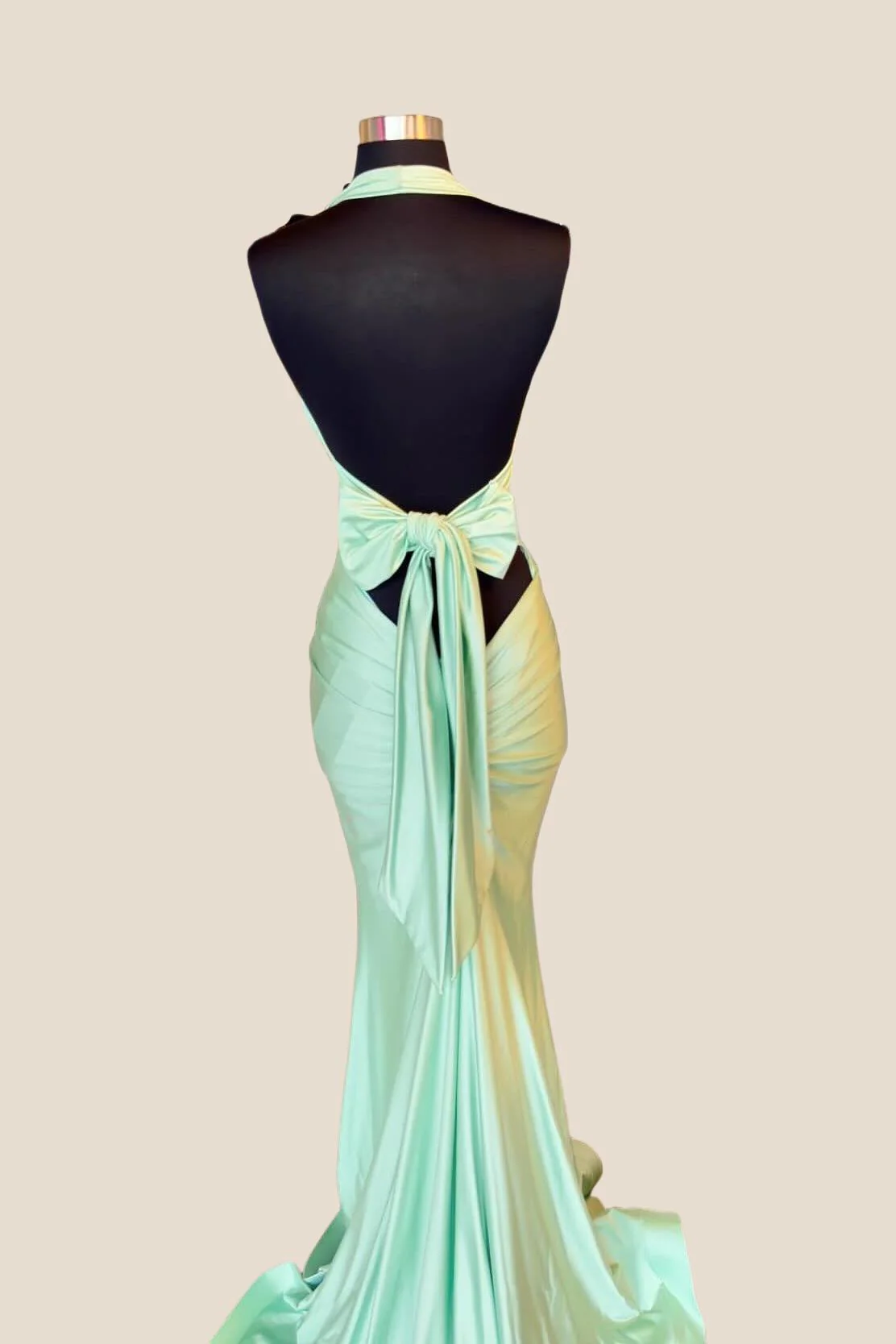 Halter Sage Fitted Long Formal Dress
