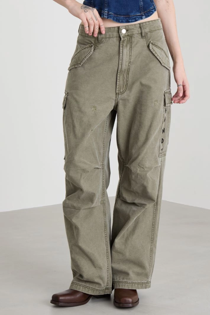 Gabardine cargo trousers - KHAKI GREEN