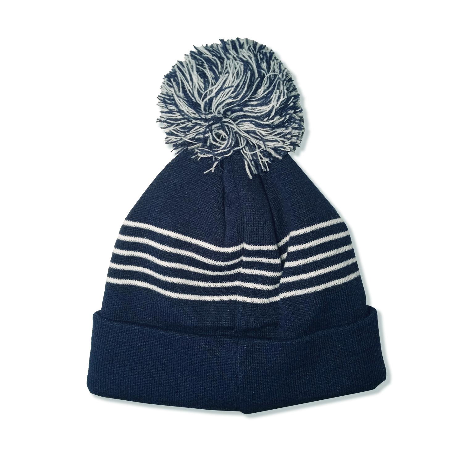 Pompom Beanie Navy White Straps Real Madrid