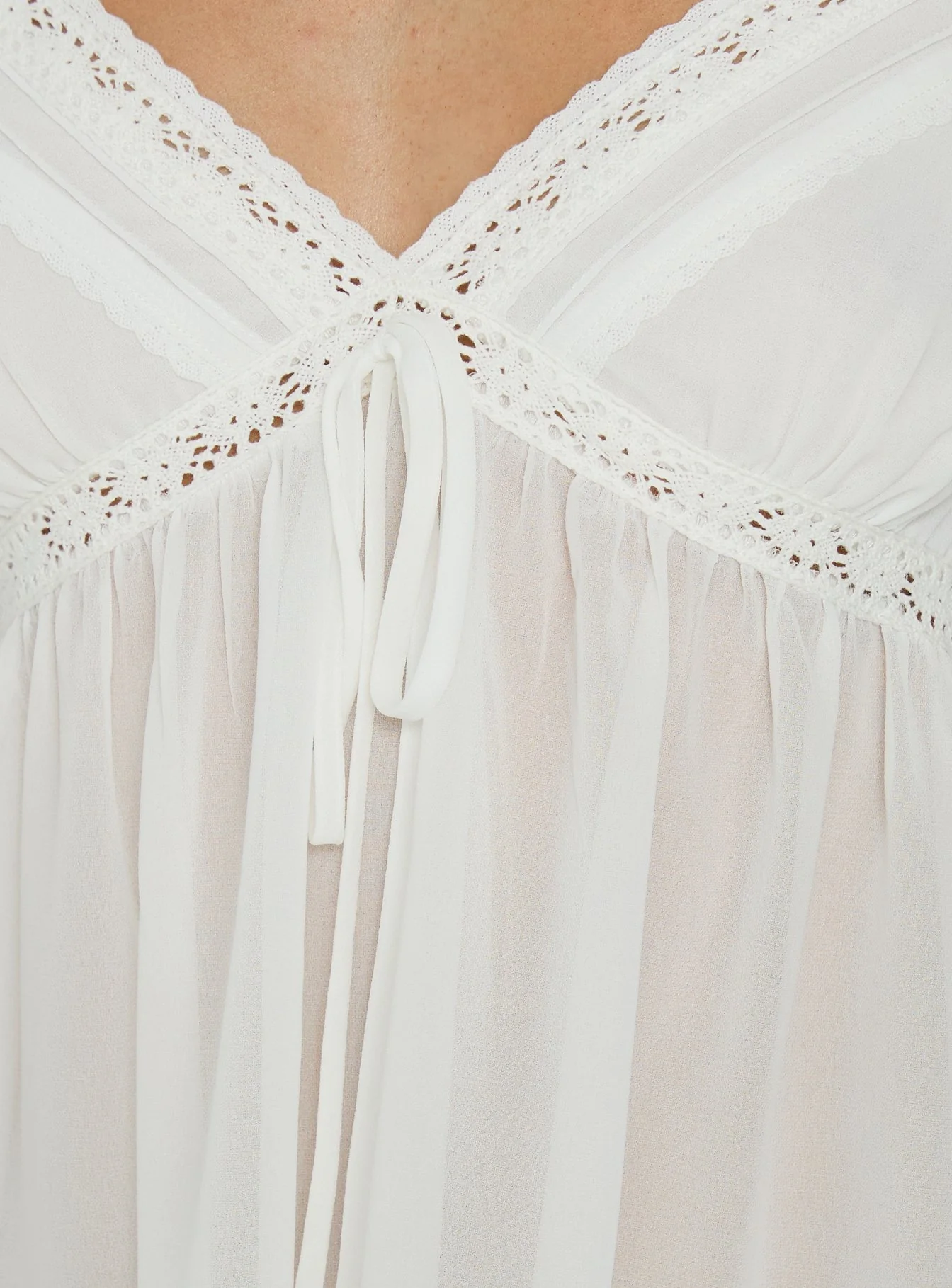 Bernadetta Flowy Babydoll Tie Back Top White