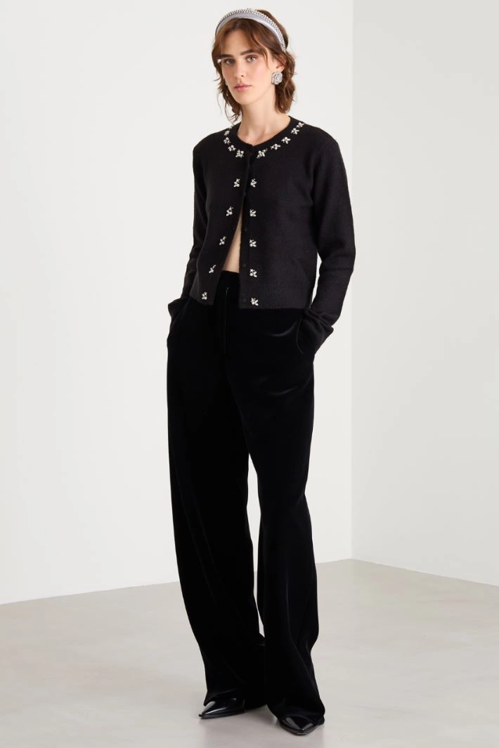 Cardigan with embroidered crystals - BLACK