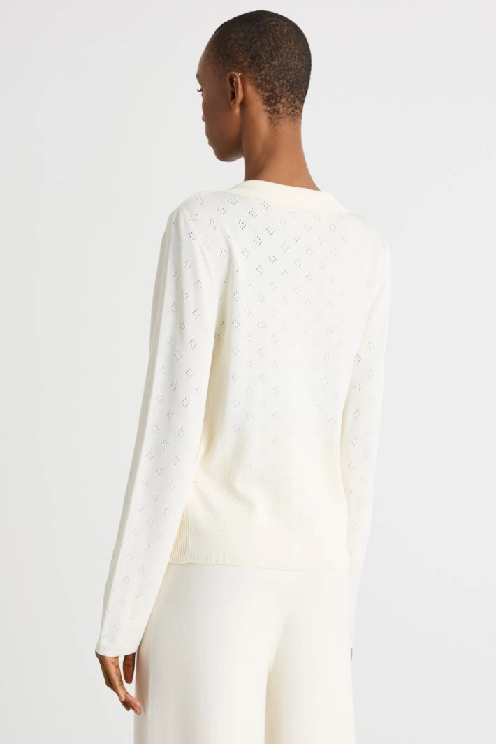 Wide V-neck cardigan - WHITE