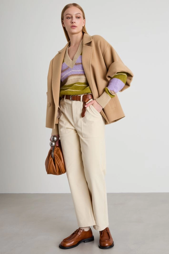 Alpaca and cotton V-neck sweater - GREEN LILAC