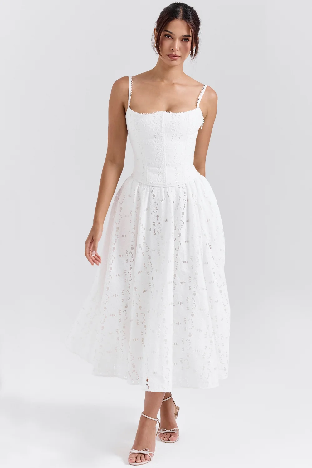 White Broderie Anglais Midi Skirt