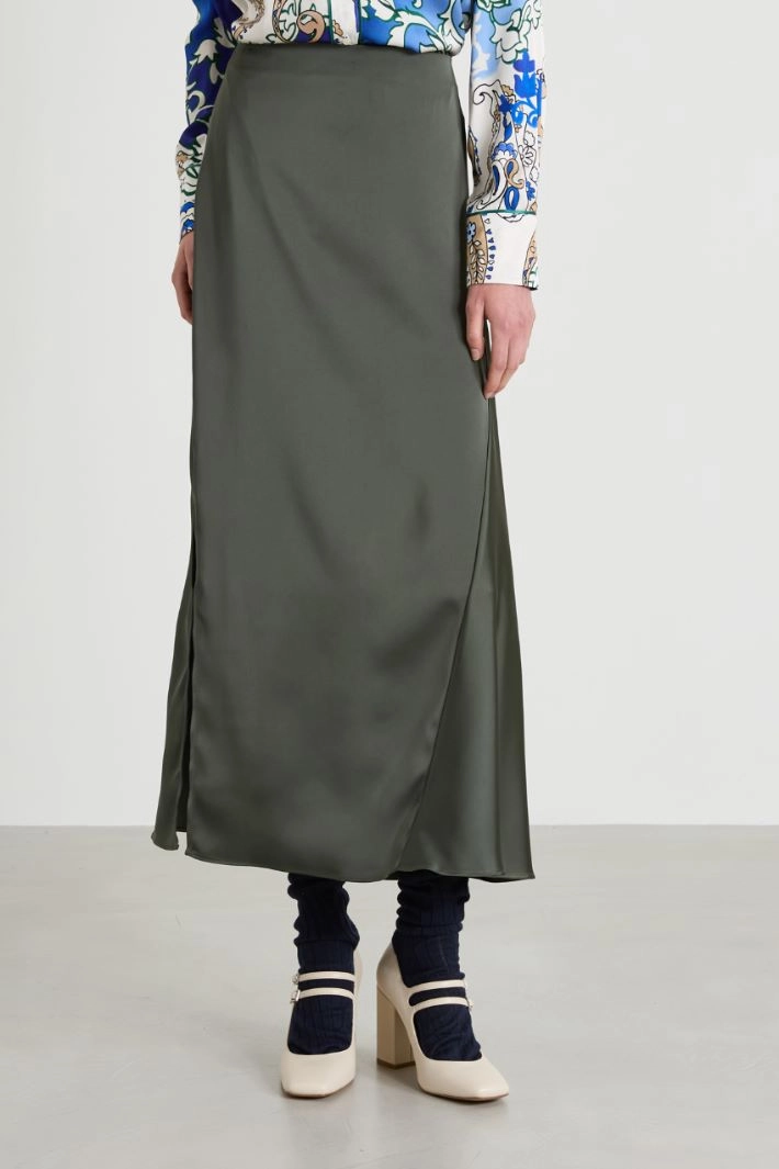 Satin skirt with godet - KHAKI GREEN